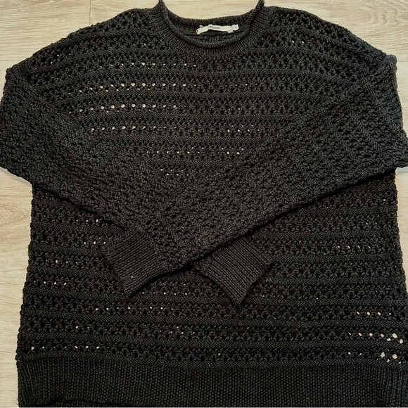 J BRAND / Flower Long-Sleeve Crochet Sweater / Black / Medium - Picture 5 of 9